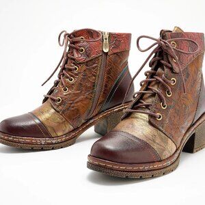 L'Artiste by Spring Step Leather Lace-Up Boots - Fallinluv, Brown